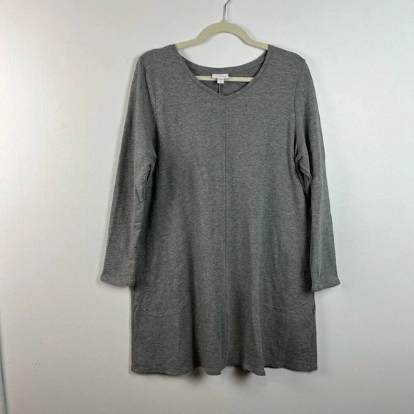 J.Jill Dresses & Skirts - Pure J. Jill Gray V Neck Stretch Pima Cotton Shift Tunic Dress Size LP Lagenlook